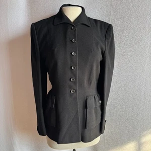 Vintage 1940s 1950s Black Wool Career Nipped Waist Blazer Jacket 39 Bust - Afbeelding 1 van 10