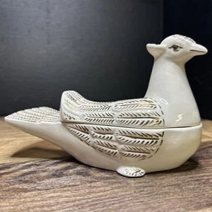 VTG MCM Sasha White Ceramic Crested Bird Trinket Dish Gold Accent Cottage Core - Picture 1 of 14