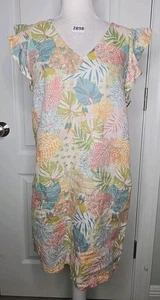 C&C CALIFORNIA Floral 100% Linen Flutter Sleeveless Shift Short Dress Sz XS - Picture 1 of 8