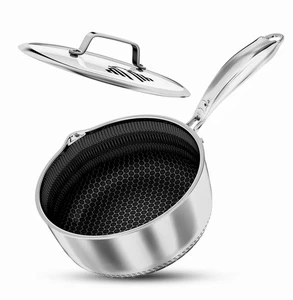 Saucepan Milk Pan Saucepot with Glass Lid Non Stick Stainless Steel Induction 2L - Picture 1 of 12