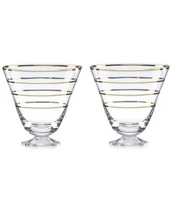 Set di 2 ~ bicchieri da cocktail KATE SPADE ~ MELROSE AVENUE ~ strisce oro nuovi con scatola - Foto 1 di 1