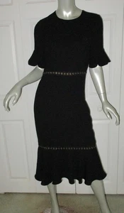 SHOSHANNA schwarz gefüttertes Kurzarm Oleh Kleid mit Ösen Größe 2 neu ohne Etikett - Bild 1 von 7