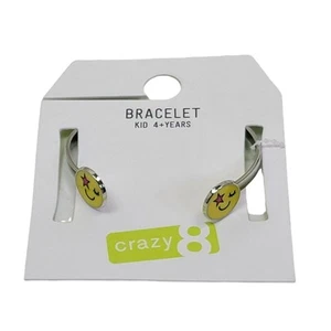 Crazy 8 Emoji Cuff Bracelet Yellow Silver Tone Happy Face Kids Childrens Jewelry - Picture 1 of 4