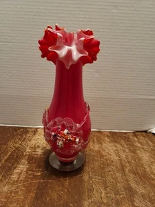 1930s Stevens & Williams Red Hand Blown Art Glass Vase 9" Tall - Picture 1 of 16