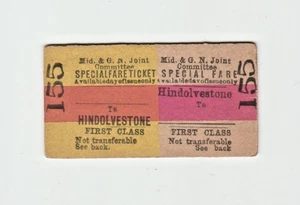 M&GNJC Railway Ticket Hindolvestone  Special Fare 1st Class - Picture 1 of 2