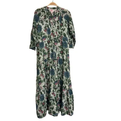 BANJANAN Women's Bazaar Midi 3/4 Sleeve Dress Freyja Flower Floral Print Small - Image 1 of 4