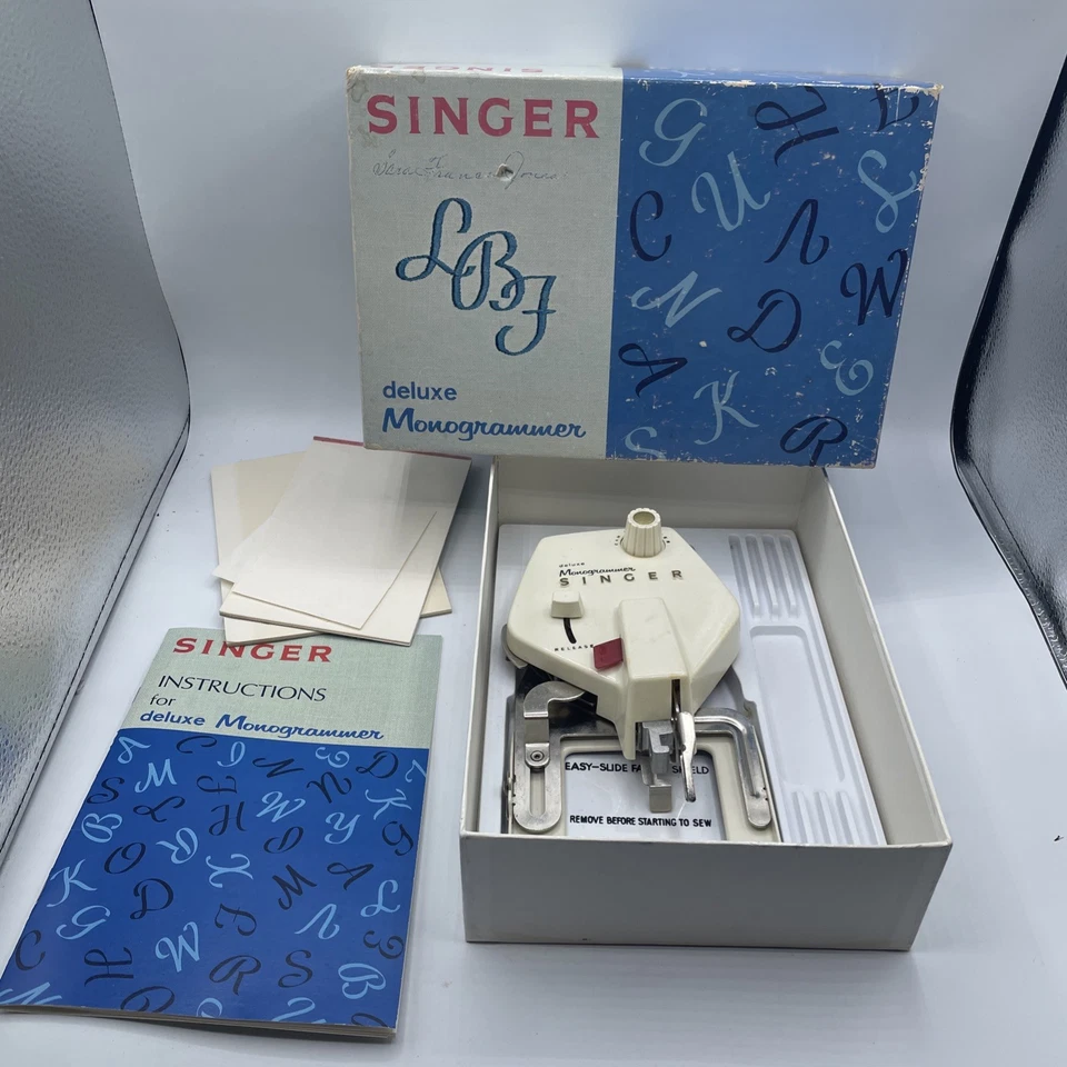 Vintage Singer Deluxe Monogrammer Slant Needle Zig Zag Original Boxes - Image 1 of 4