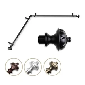 13/16 Dia Adjustable 28 to 48 Single Corner Window Curtain Rod in Black with - Picture 1 of 3