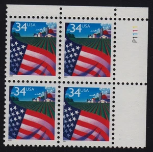 2001 FLAG over Farm 34c Sc 3469 plate block MNH low printing WAG issue - Picture 1 of 1