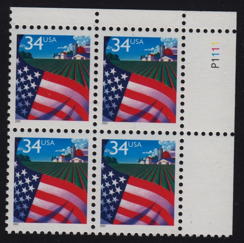 2001 FLAG over Farm 34c Sc 3469 plate block MNH low printing WAG issue - Image 1 of 1