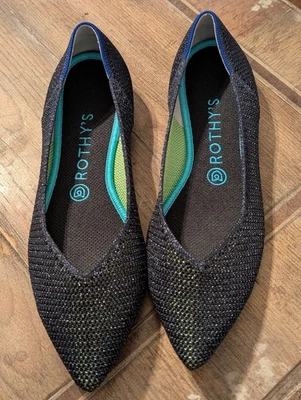 Rothy's ограниченного тиража точка металлический синий решетка балетки размер 9,5 новый в коробке - Изображение 1 из 4