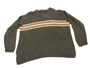 Vintage Cherokee Sweater Men Size L Beige Striped Knit Crew Neck 90s Preppy - Picture 1 of 8