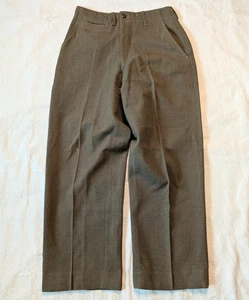 Vintage 50s Military Green Wide Leg Heavy Heritage Wool Button Fly Trousers 30 - Picture 1 of 9