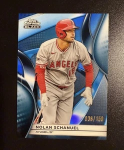 2025 Topps Chrome Black # 61 Nolan Schanuel Blue Refractor /150 Angels - Picture 1 of 2