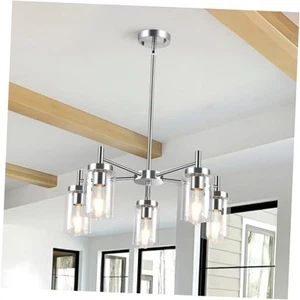 5 Lights Brushed Nickel Modern Farmhouse Chandelier for Dining Room with Glass - Picture 1 of 7