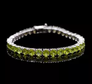 Natural Peridot Gemstone 7.5 inches 925 Solid Sterling Silver Handmade Bracelet - Picture 1 of 5