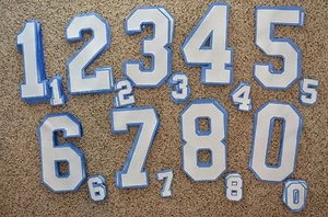 WHITE-LT BLUE Hockey Jersey 12" Back + Sleeves Tackle Twill Number Set Kit 153 - Picture 1 of 1