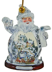 Santa's Christmas Village Ornament 3"H With Gold String and Bell to hang 2-Sided - Picture 1 of 3