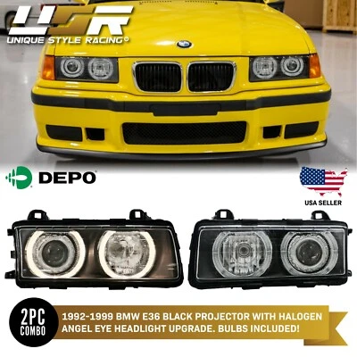DEPO Halogen Angel Eye P36 Projector Glass Headlight For 92-99 BMW E36 3 Series - Image 1 of 4