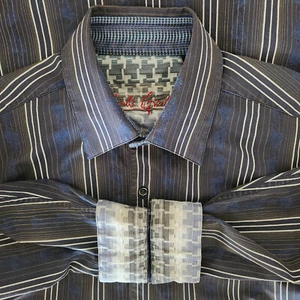 Robert Graham Mens Blue Shirt Striped Pattern Contrasting Flip Cuff Size Large - Bild 1 von 11