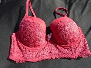 32D Red Lace Long Line Underwire Body by VICTORIA'S SECRET Lined Demi Bra 32D - Imagen 1 de 5