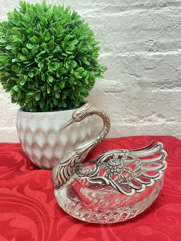 Lg Germany Silver 835 AB Silver  & Crystal Master Salt Cellar Swan Cover