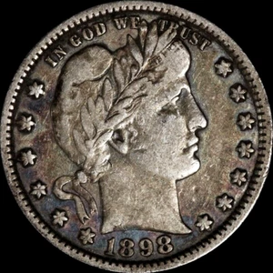 1898 BARBER SILVER QUARTER **XF** COLOR TONING! VERY SCARCE! FREE SHIPPING! #201 - Picture 1 of 2