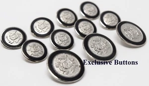 Silver Metal Blazer Buttons Set - Shield & Crown - Picture 1 of 1