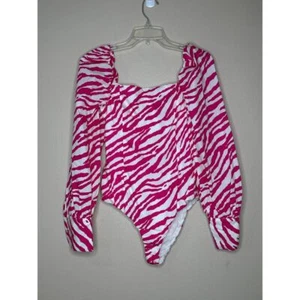 Zara NWT Bodysuit Pink Animal Print Zebra Puff Sleeve Size S Mob Wife Blogger - Picture 1 of 9