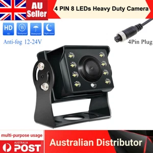 Black Heavy Duty 4 PIN 8 LEDS 12/24v Caravan CCD Rear View Reversing Camera - Picture 1 of 10