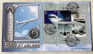 GB QEII 2002 Airliners Minisheet Benham FDC D.H. Comet Hatfield SHS Cat £20+ - Picture 1 of 4