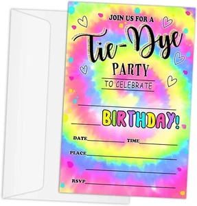 Birthday Tie-Dye Party 20 Count Invitations Envelopes Included - Picture 1 of 1
