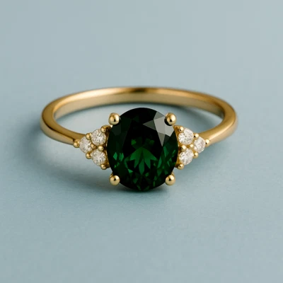 Anillo de oro de 18 quilates con zafiro verde natural certificado ovalado 1,19 TCW Foto 1 de 4