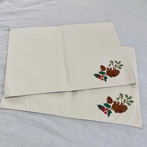 Longaberger Weihnachten Natur Girlande Wende Bestickt Tischsets 2er Set - Bild 1 von 4