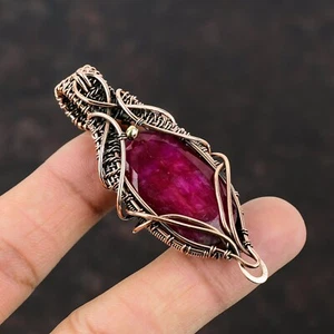 Wire Wrapped Pendant Amazing Gemstone Jewelry Handcrafted Copper Dailywear 2.76" - Picture 1 of 6