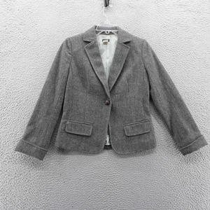 J Crew Blazer Jacke Wolle Fischgrätmuster Größe 2 grau Damen gefüttert Karriere - Bild 1 von 10