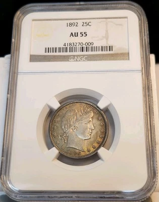 1892 Barber Quarter 25c NGC AU55 Nice Original  - Image 1 of 4