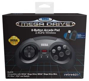 Retro-Bit Official SEGA Mega Drive 8-Button Wireless Arcade Pad - Black - New - Picture 1 of 11
