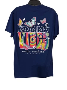 Simply Southern Women’s Navy Small Graphic T-Shirt New “Mommy Vibes” - Picture 1 of 3