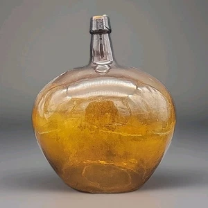 Antique Huge Brown 18” Tall Hand Blown Molded Kidney Demijohn Carboy w/Cork - Picture 1 of 3