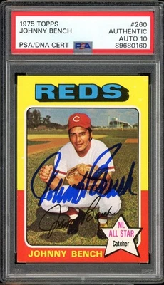 1975 Topps #260 Johnny Bench Auto Salón de la fama Cincinnati Reds PSA Auto 10 Foto 1 de 2