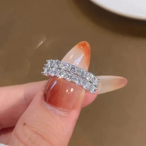 925 Silber Ring 3mm Moissanit Damen Ewigkeitsring Platin Verlobung Luxus - Bild 1 von 3