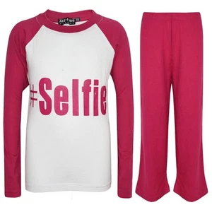 Kids Girls Boys PJ's " #SELFIE " Printed Stylish Pyjamas New Age 5-13 Years - Picture 1 of 16
