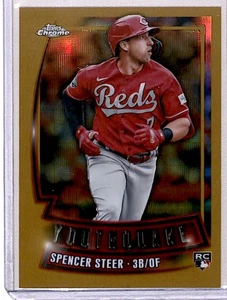 2023 Topps Chrome Youthquake Gold Refractor Spencer Steer RC 32/50 Cincinnati - Picture 1 of 2