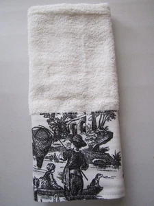 IVORY CREAM HAND TOWEL Black Ivory French Country Life Toile Bathroom Decorative - Picture 1 of 2