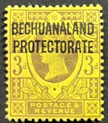 Bechuanalandia, Reina Victoria con sobreimpresión, 3 peniques, Scott 72, MH, fino-muy fino Foto 1 de 2