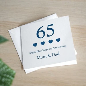 Tarjeta de aniversario de boda personalizada del 65 aniversario hecha a mano tarjeta de aniversario de zafiro azul - Imagen 1 de 3