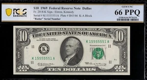 1969 $10 FRN K15555551A P.C.G.S #66PPQ - Picture 1 of 3