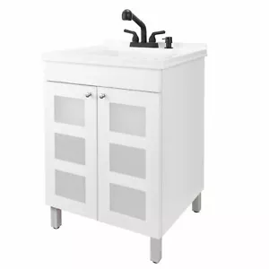 Tehila Utility Sink with Cabinet Vanity with Black Pull-Out Faucet - White - Picture 1 of 10