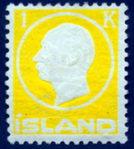 Iceland Scott #96 1912 Frederik VIII 1Kr Yellow Stamp MH - Picture 1 of 2